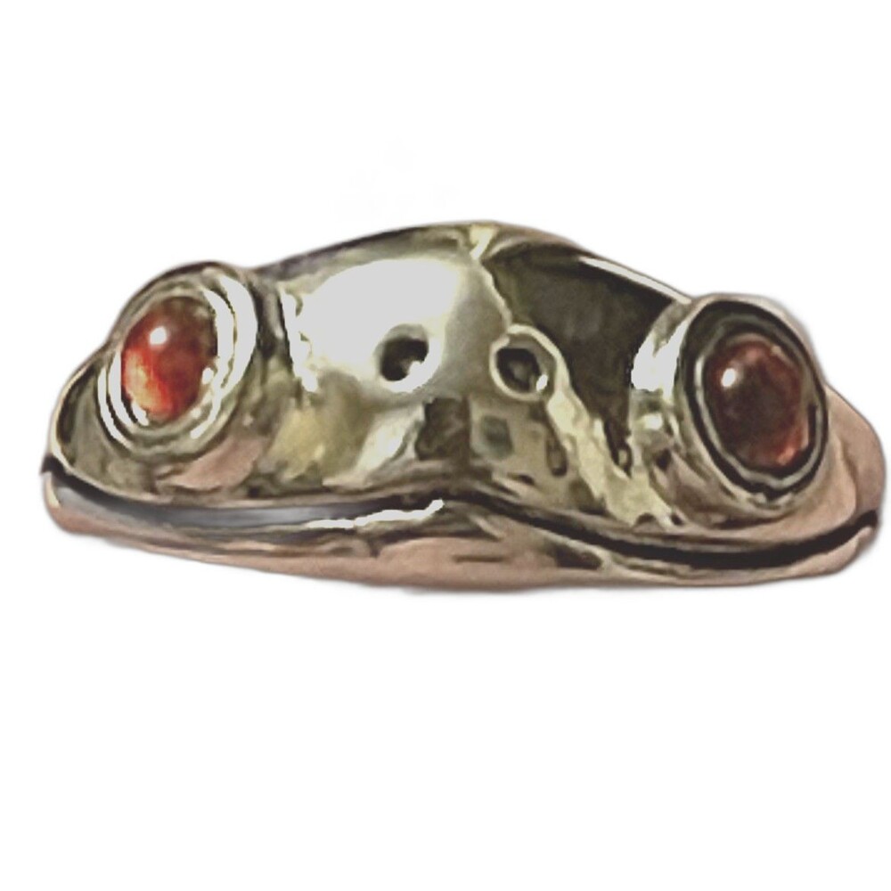 925 Sterling Silver Frog Wrap Band Ring Adjustable Acrylic Red Eyes Size 7